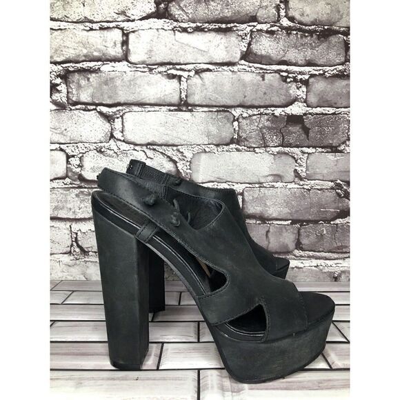 Diesel Kaboom Tulley Black Leather High Heel Platform Nubuck Sandals Women Sz 38 - Picture 4 of 16